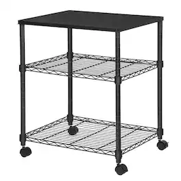 SlickBlue - Metal Wood Printer Cart with 2 Shelves and Locking Casters - Black