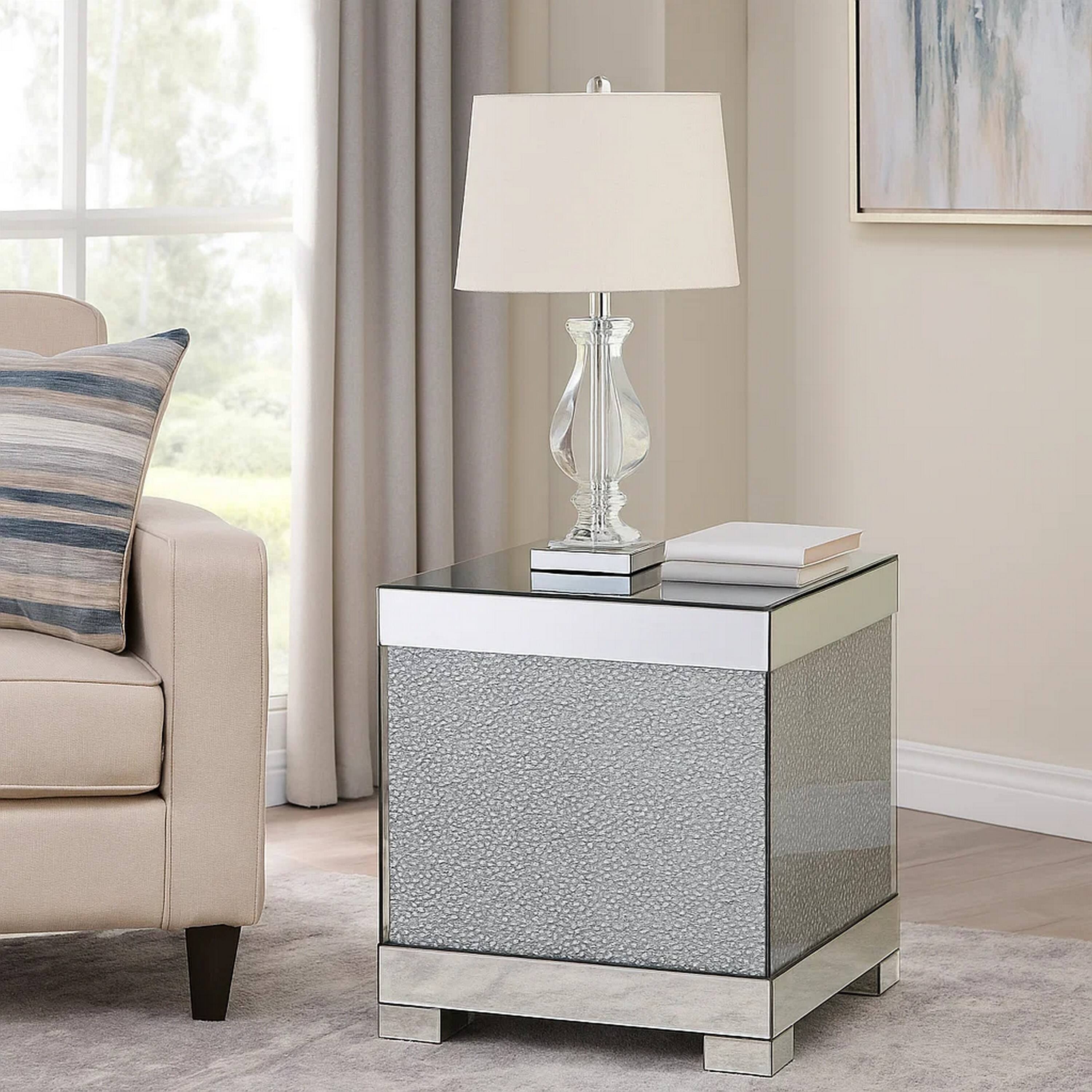 Alt View 5. Manhattan Lane - Contemporary Square Wooden End Table with Faux Crystal Inlays - Silver.