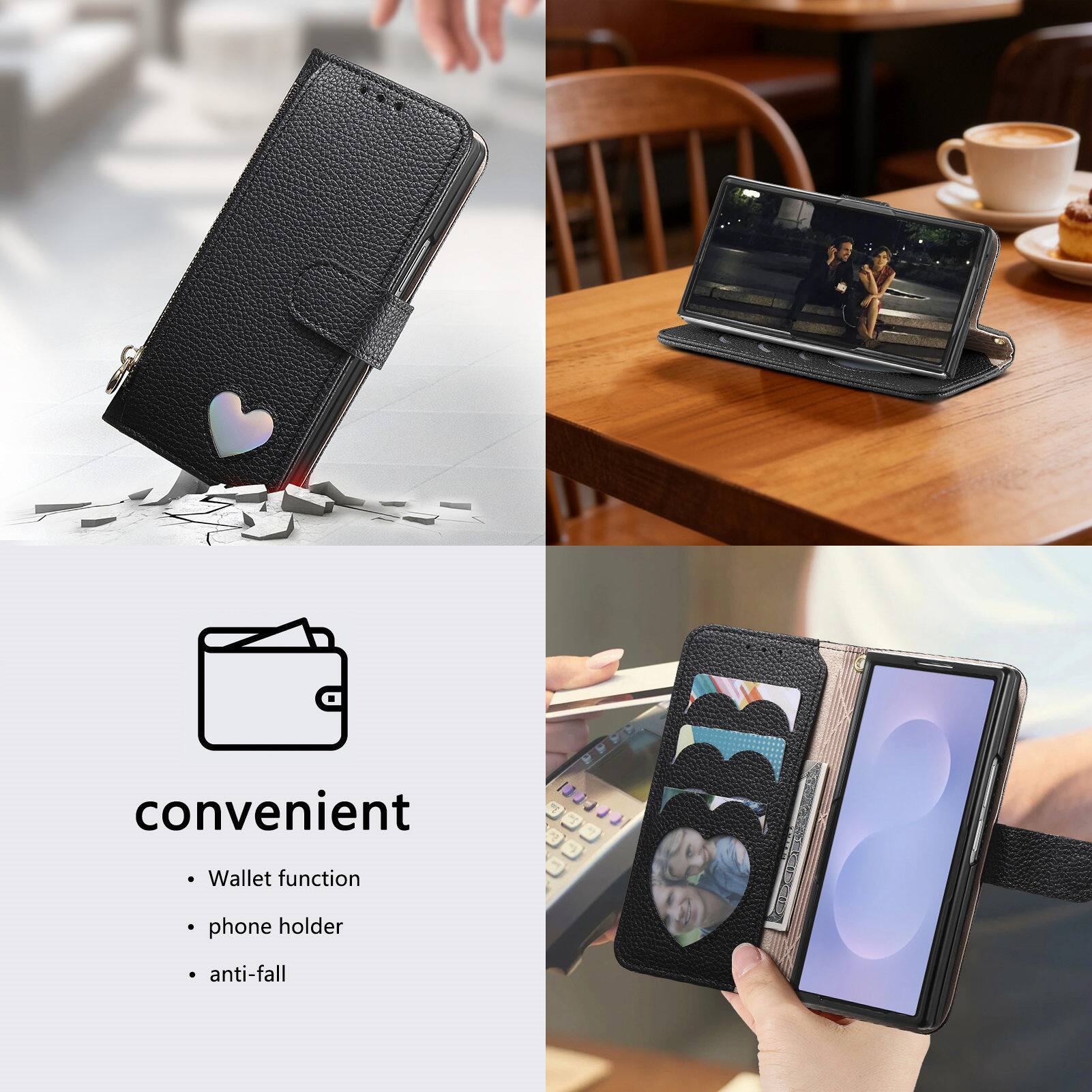 convenient  
- Wallet function  
- phone holder  
- anti-fall