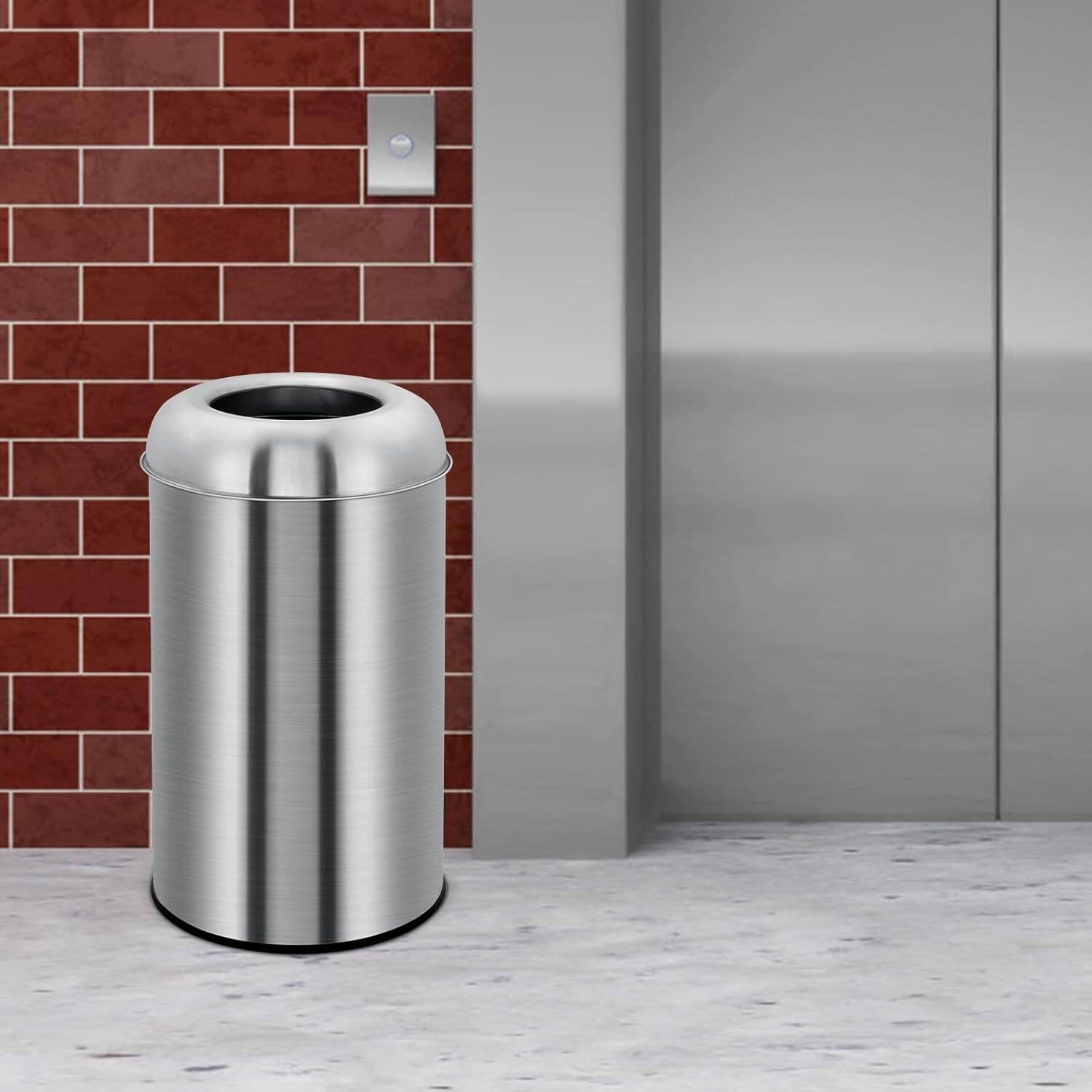 Alt View 2. Homhougo - 13 gal/50 L Open Top Trash Can, Stainless Steel Garbage Can with Removable Inner Bucket - silver.