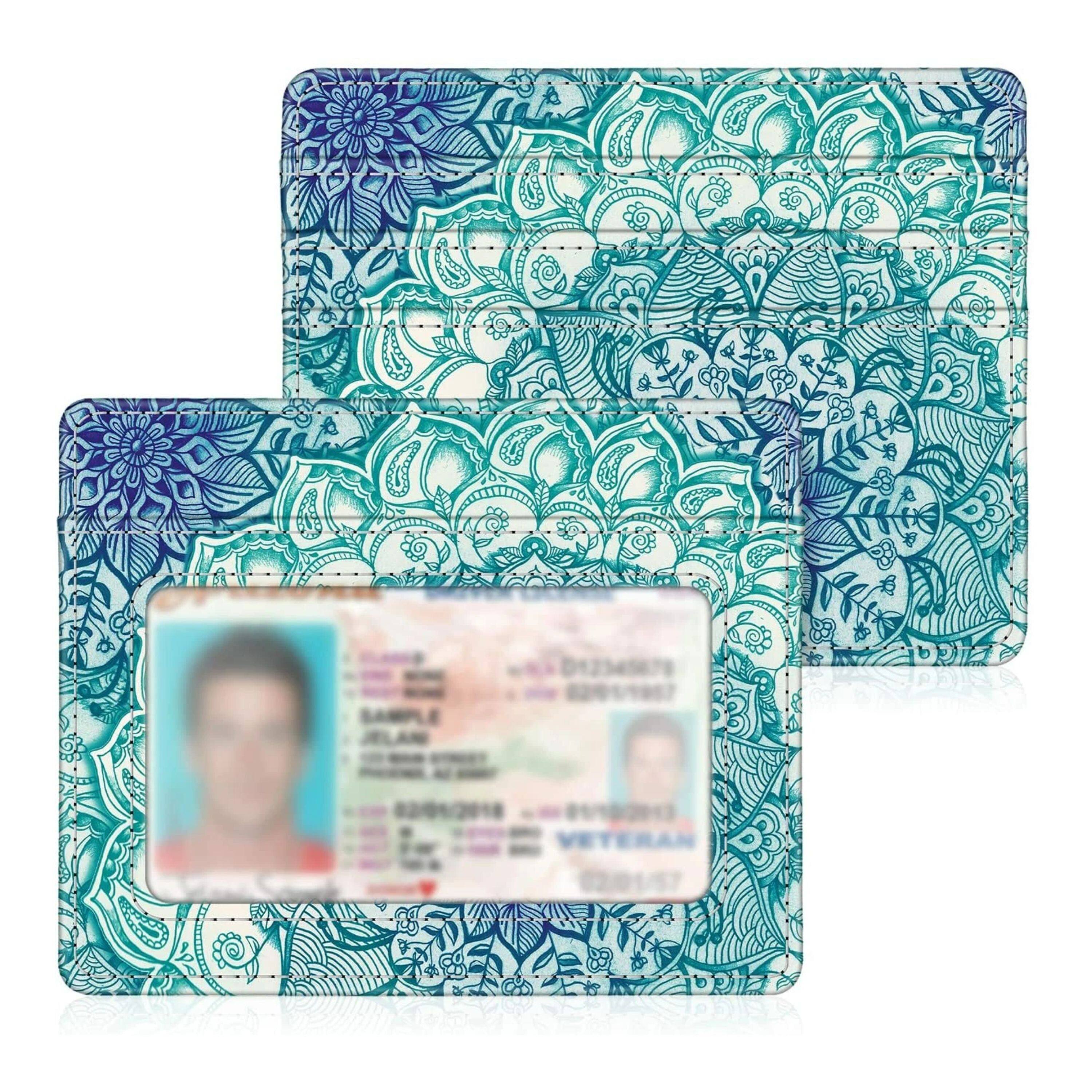 Front. Kitcheniva - Slim Minimalist Credit Card Holder & Wallet With ID Window Emerald Illusions - Emerald Illusions.