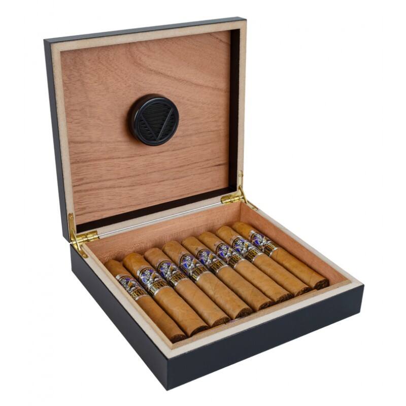 Angle. Prestige - Portable Travel Cigar Humidor (Black) - Black Finish.