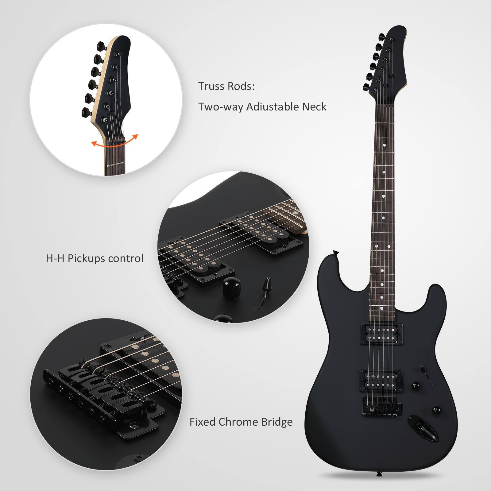 - Truss Rods: Two-way Adjustable Neck
- H-H Pickups control
- Fixed Chrome Bridge