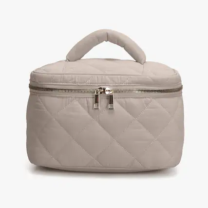 Front. Hynes Eagle - Quilted Top Handle Toiletry Bag - Desert Khaki.