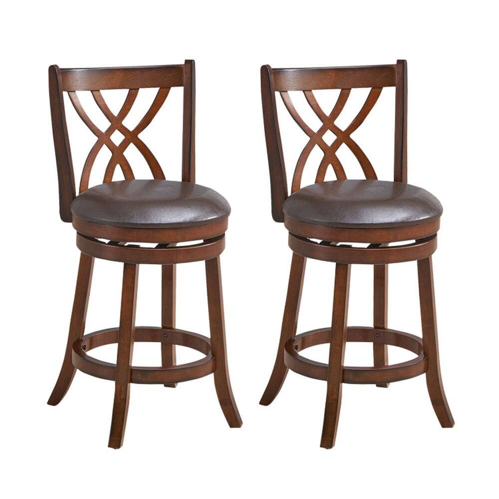 Alt View 6. Pefilos - 360° Swivel Counter Height Chairs Set of 2 with PU Leather Cushioned Seat and Footrests-26 inches, Bar Height Stools - Brown.