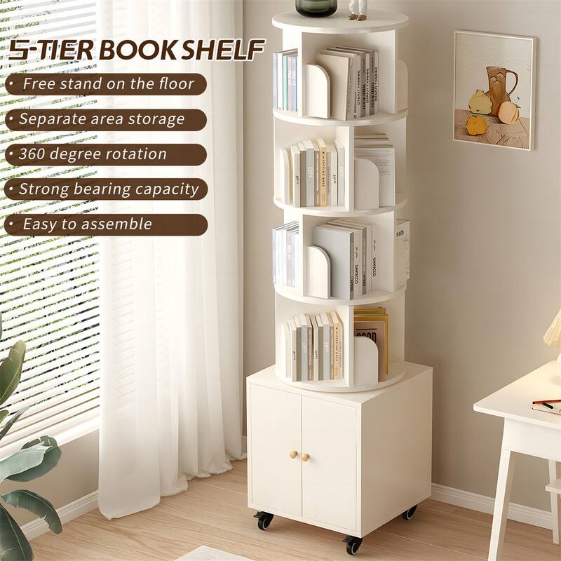 5-TIER BOOK SHELF  
- Free stand on the floor  
- Separate area storage  
- 360 degree rotation  
- Strong bearing capacity  
- Easy to assemble