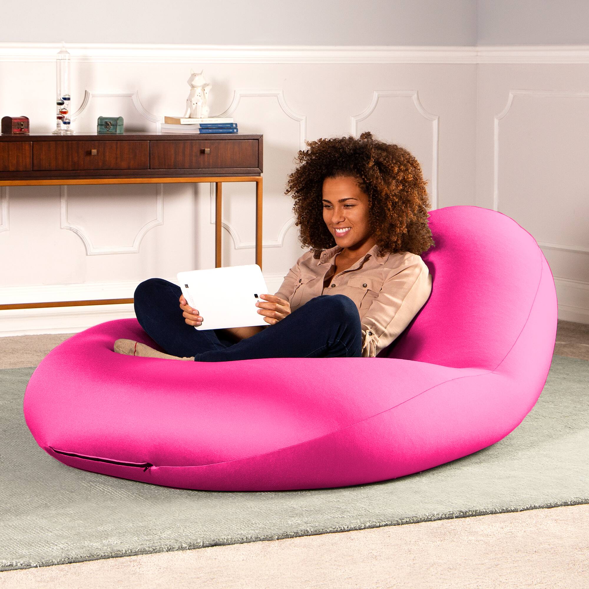 Left. Jaxx - Nimbus Spandex Bean Bag Chair, Large, Hot Pink - Pink.