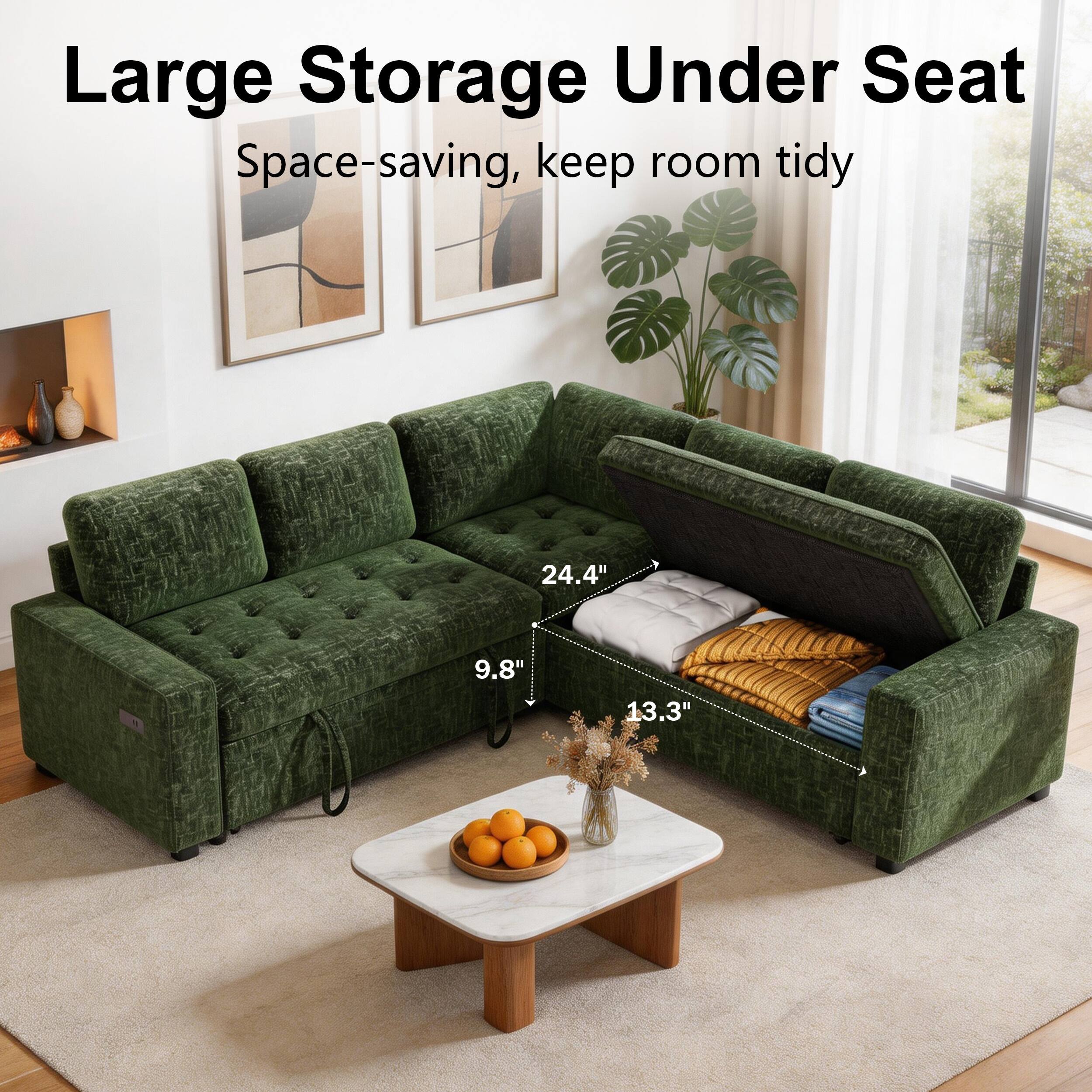 Large Storage Under Seat  
Space-saving, keep room tidy  

24.4"  
9.8"  
13.3"