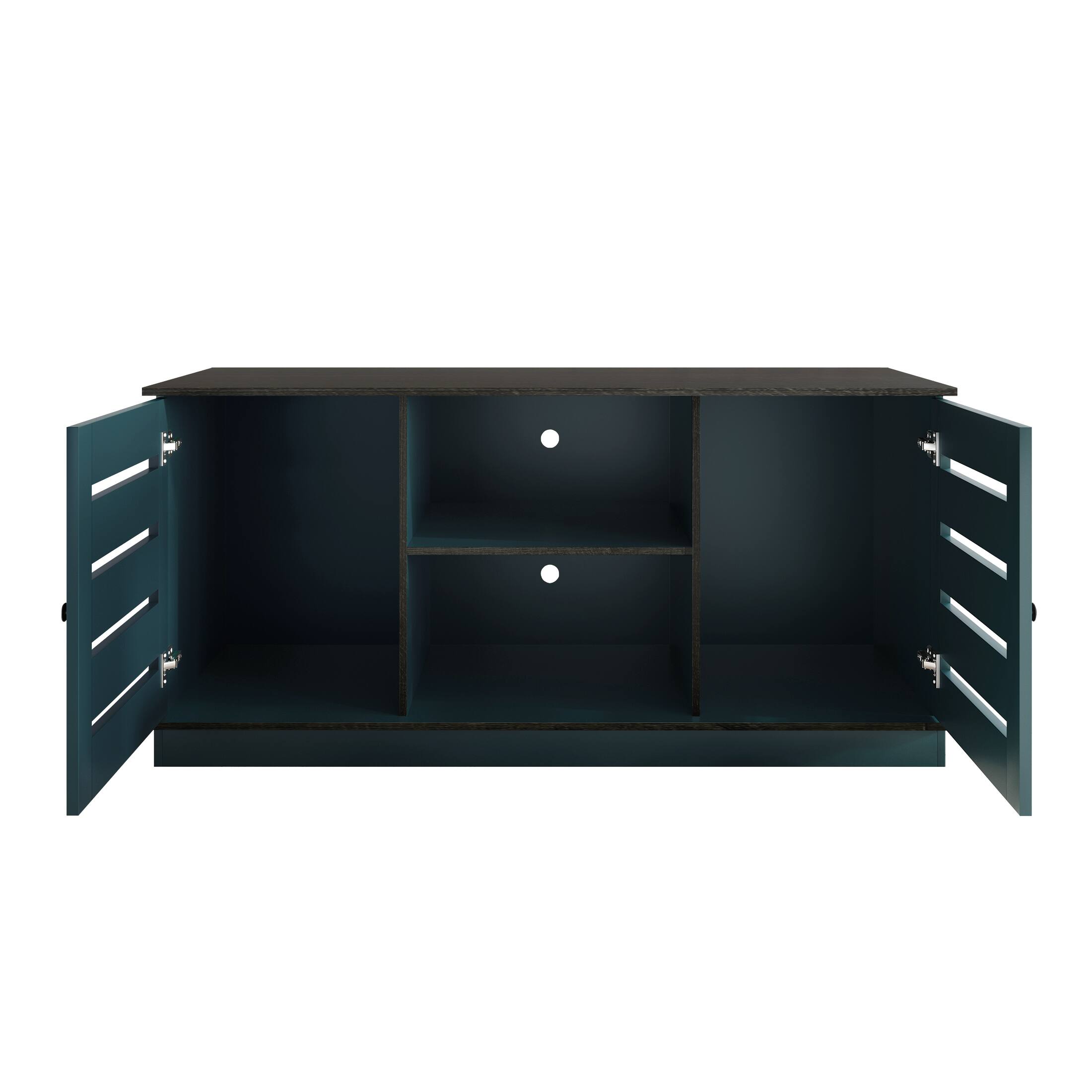 Alt View 3. ChaletPosh - Classic TV Console with Two Cabinet Doors and Dual Open Storage Compartments, Blue - Blue.