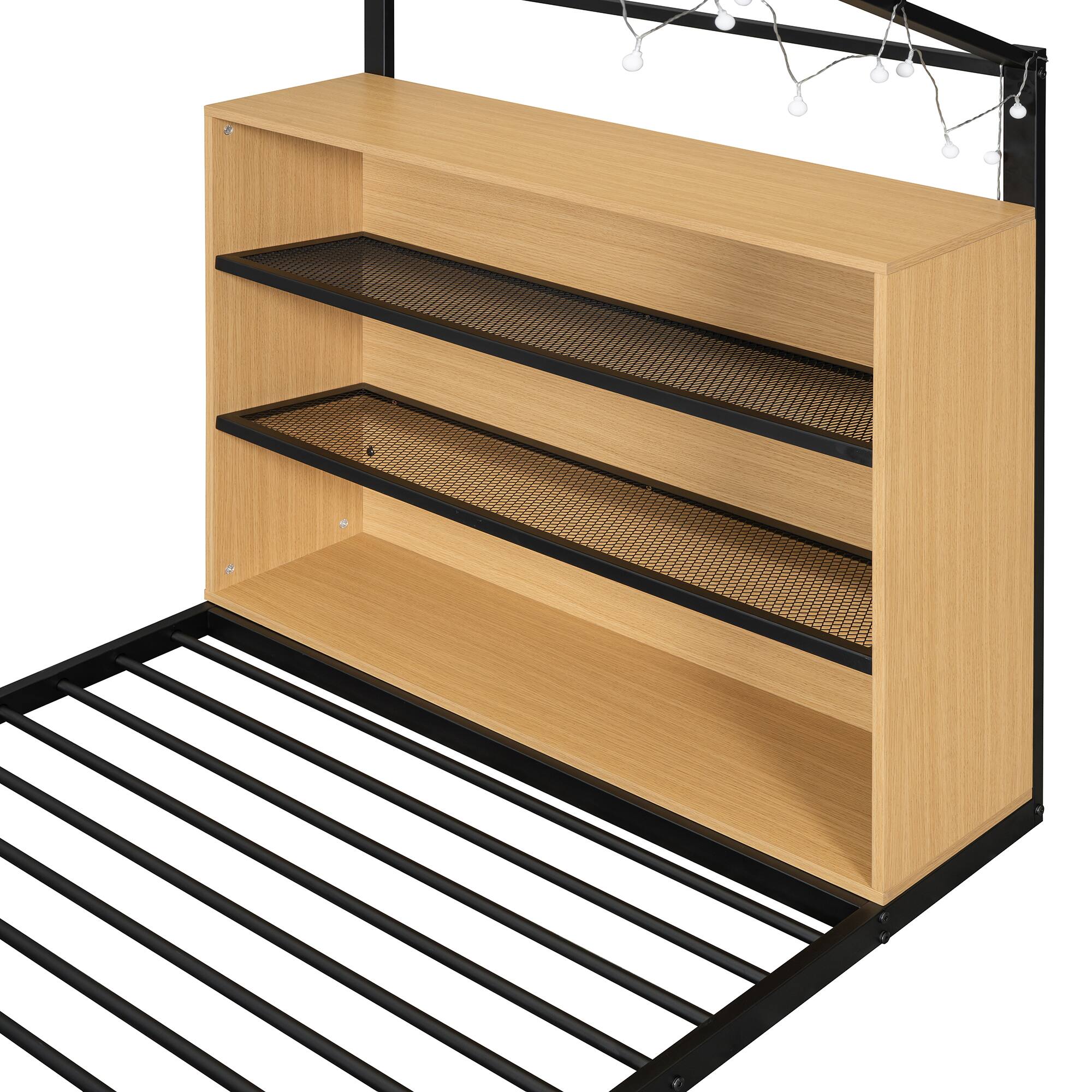 Alt View 7. GOODSILO - Twin Size Metal Bed House Bed Frame with Shelves and Lights - Black.