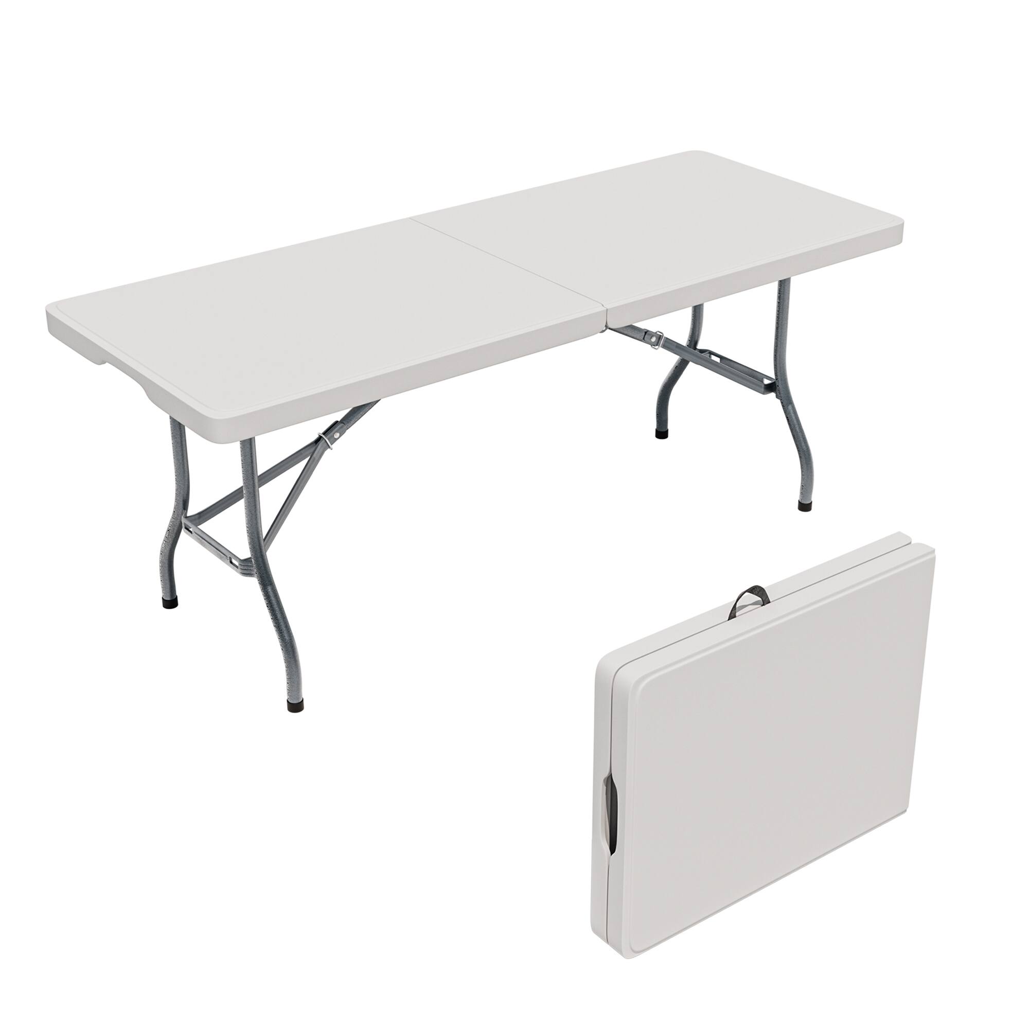 Decksplore - 71x29 Inch Portable Folding Table, Height-Adjustable for Indoor/Outdoor Events. Durable Plastic, Folds for Easy Storage - White
