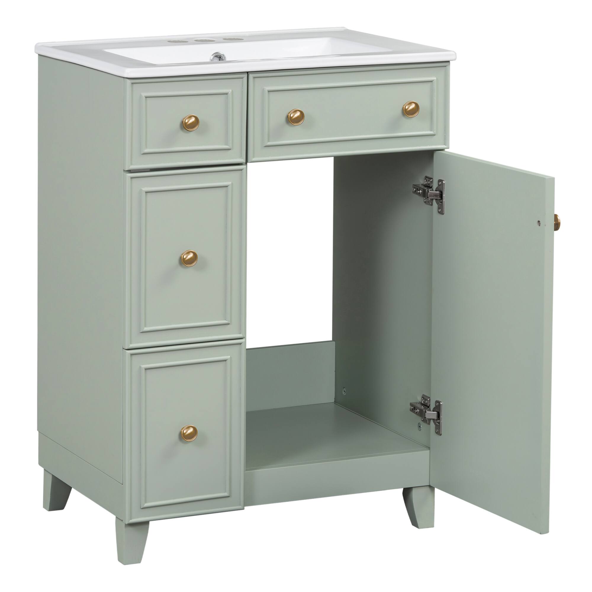 Alt View 8. ELEMENT ACE - Compact 24-Inch Bathroom Vanity Cabinet with Ceramic Sink and Ample Storage Space - Green.