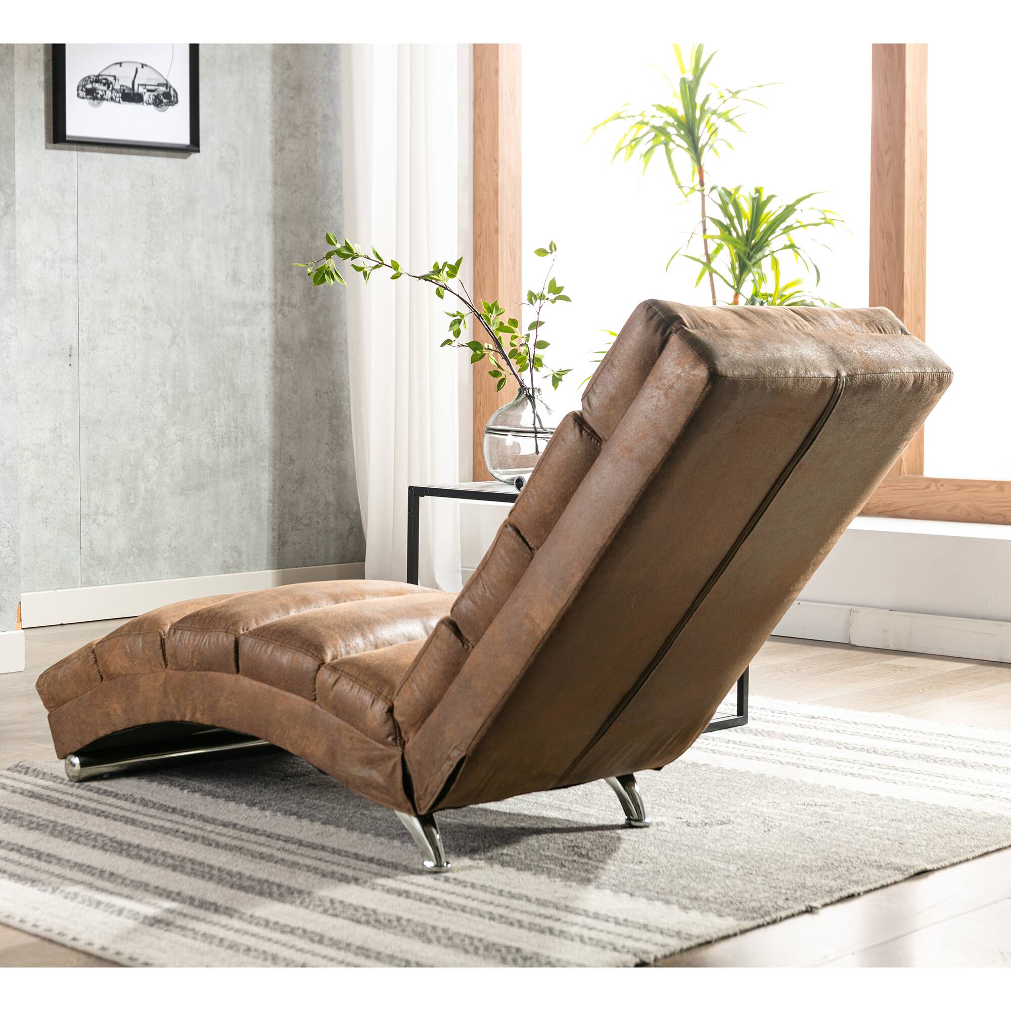Back. Trinkets Crazed - Microfiber Massage Chaise Lounge Indoor with Remote Control,Ergonomic Electric Massage Long Lounger with 5 Modes - Coffee.