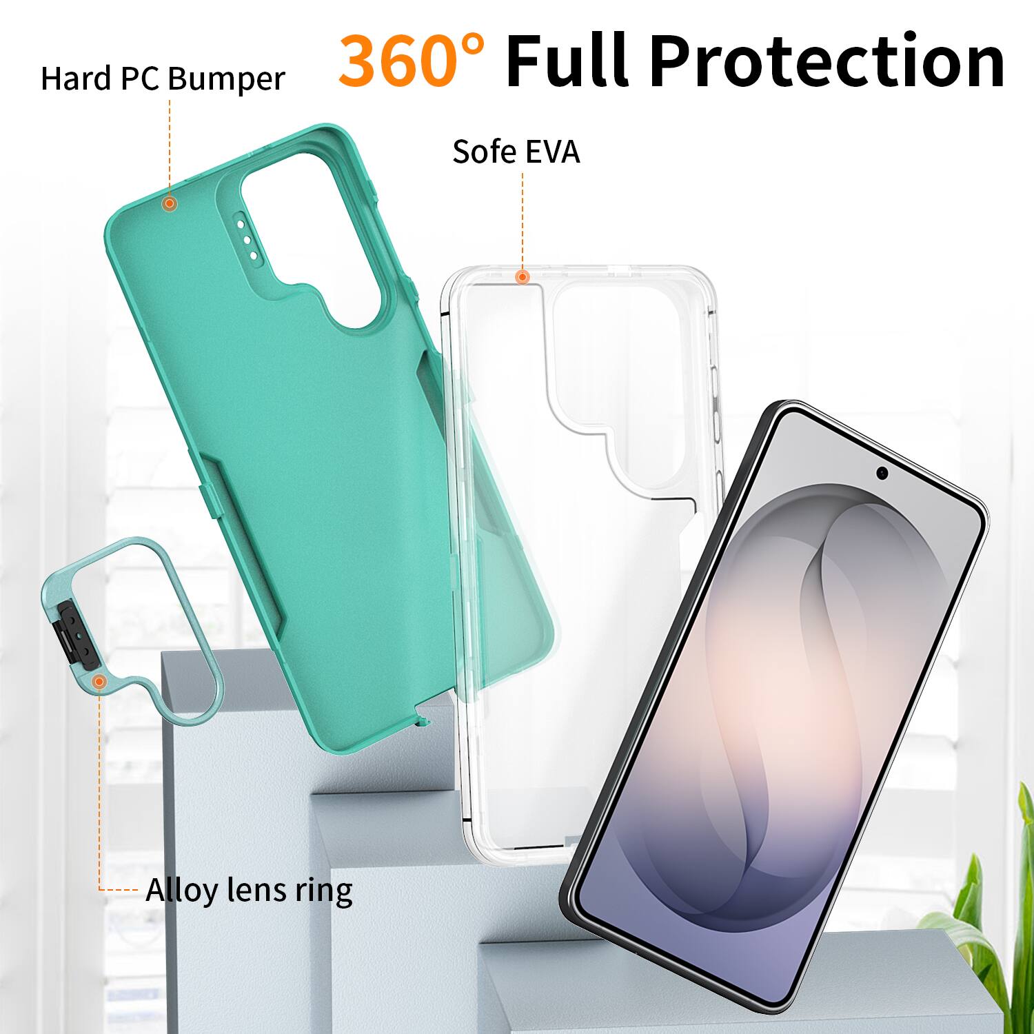 Hard PC Bumper 360° Full Protection Soft EVA Alloy lens ring