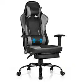 Gymax - Massage Gaming Chair Racing Computer Task Chair Recliner w/Footrest Grey - Black,Grey