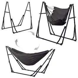 Ainfox - Foldable Hammock with Stand, 2-in-1 Hammock Swing Chair for Outdoor Patio, Portable Heavy Duty with Carrying Bag - Gray