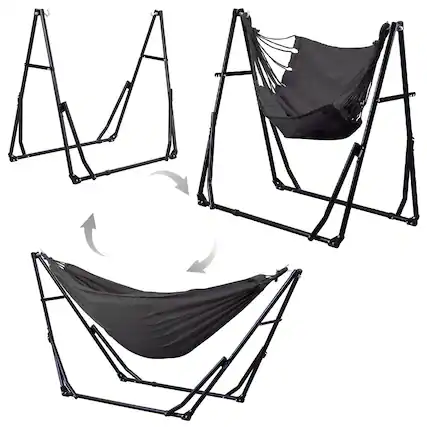 Front. Ainfox - Foldable Hammock with Stand, 2-in-1 Hammock Swing Chair for Outdoor Patio, Portable Heavy Duty with Carrying Bag - Gray.