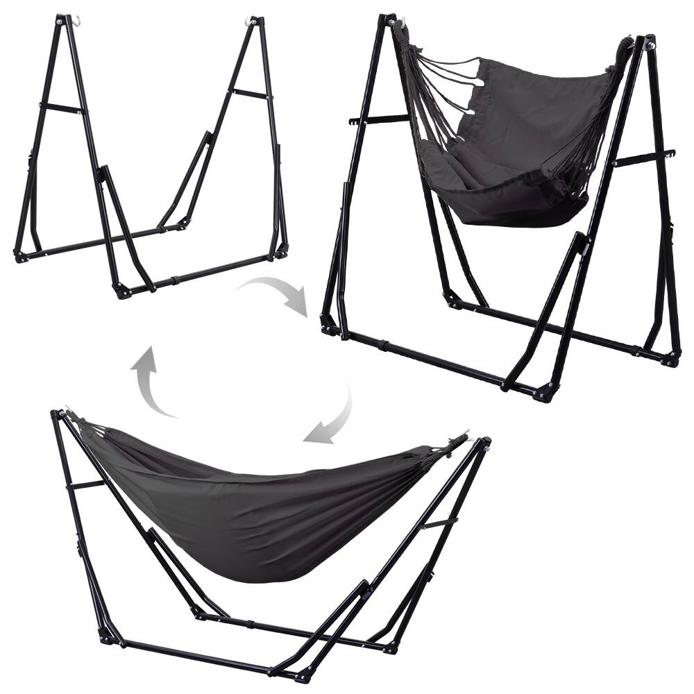 Angle. Ainfox - Foldable Hammock with Stand, 2-in-1 Hammock Swing Chair for Outdoor Patio, Portable Heavy Duty with Carrying Bag - gray.