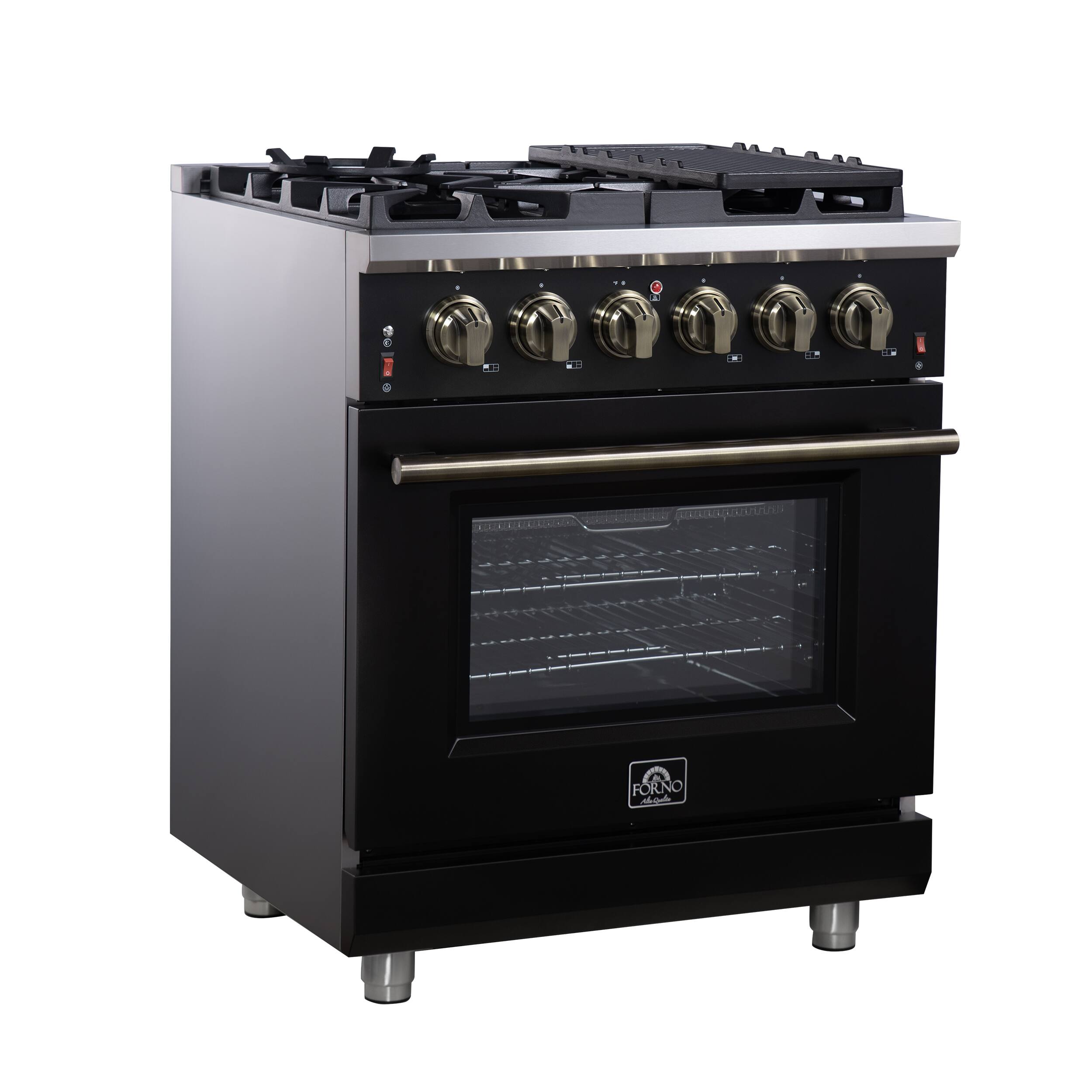 Left. Forno Appliances - Massimo 4.32 Cu. Ft. Freestanding Gas Convection Range with Air Fryer Kit, Wok Support & Griddle - Black.