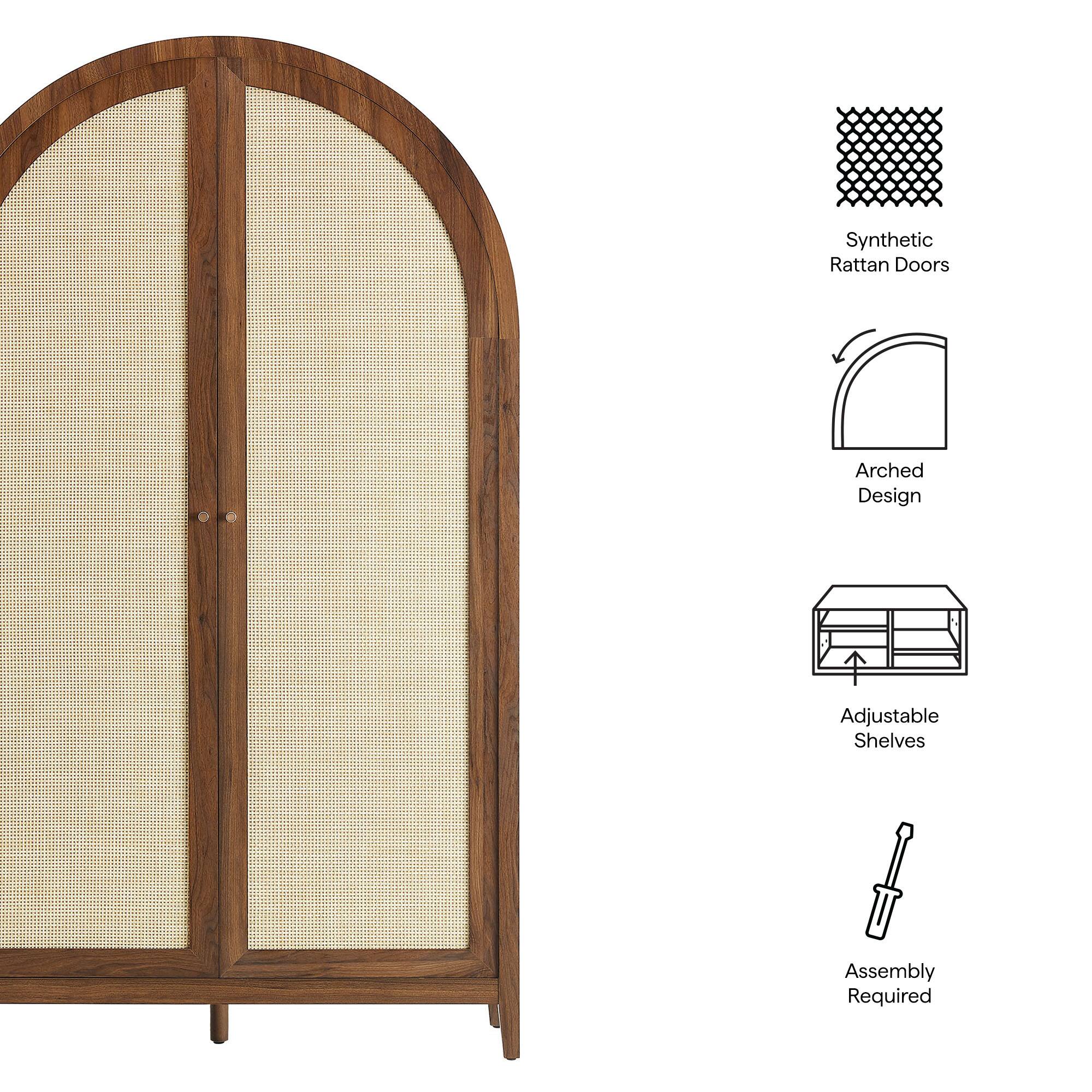 Synthetic Rattan Doors  
Arched Design  
Adjustable Shelves  
Assembly Required