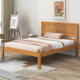 Loheer - Twin Platform Bed Frame with Headboard Wood Slat Support No Box Spring Needed - Oak