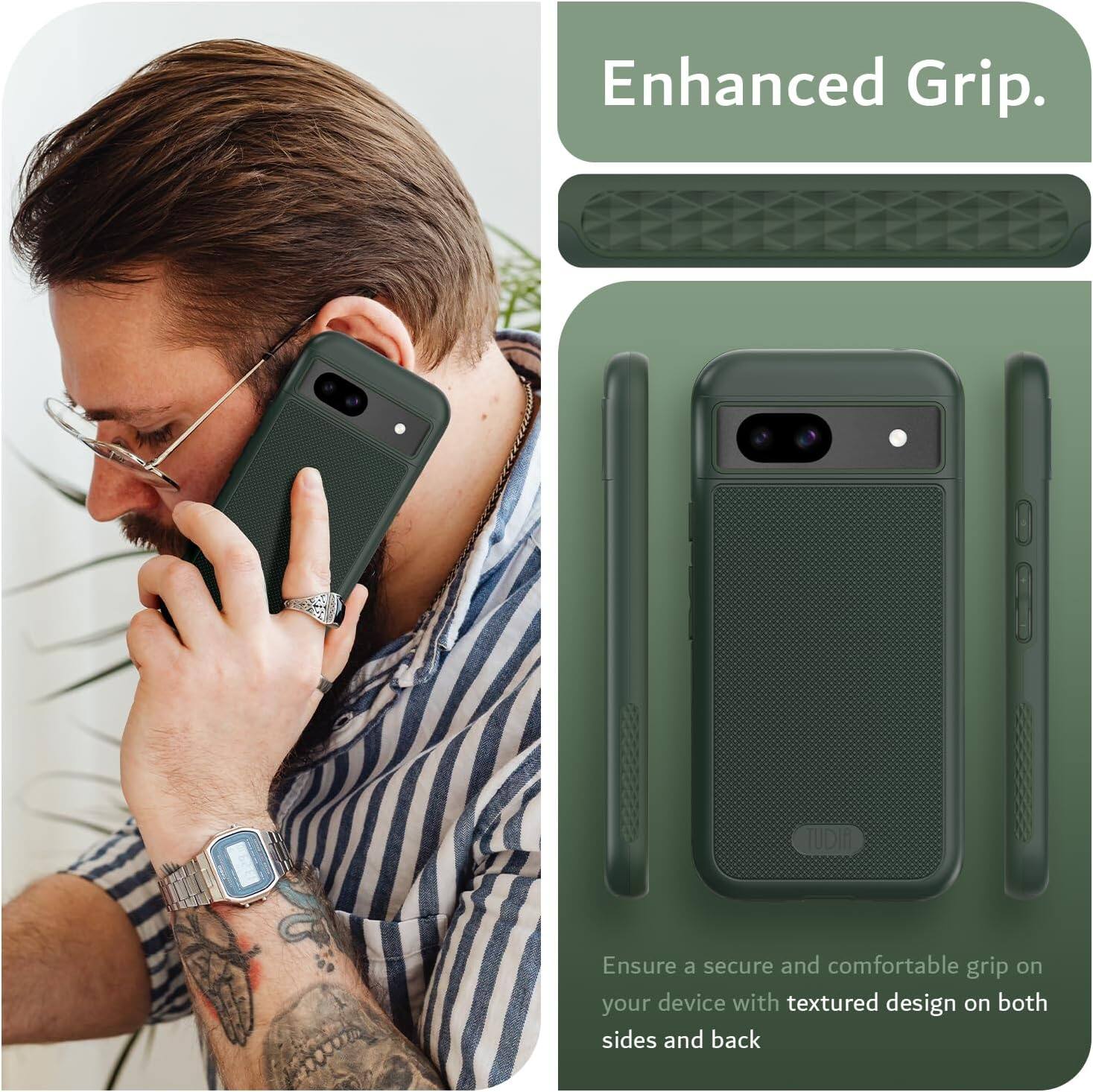 Enhanced Grip.

Ensure a secure and comfortable grip on your device with textured design on both sides and back.