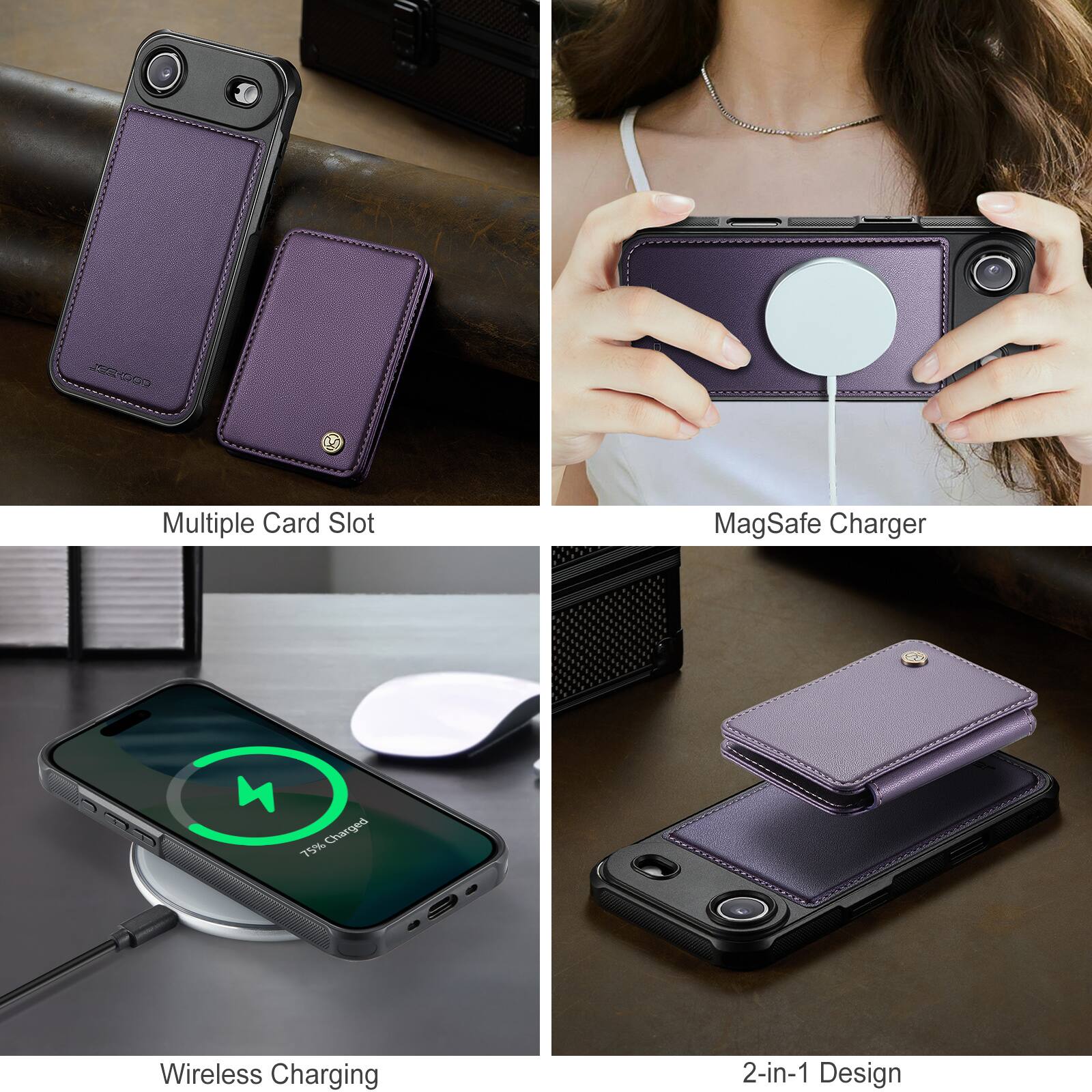 SACCS C Multiple Card Slot MagSafe Charger Charged 75% Wireless Charging 2-in-1 Design