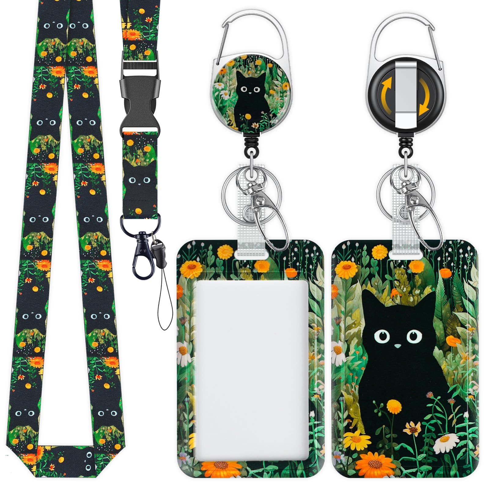 Stylel Star - Fashionable Sliding Badge Holder Bowknot Pattern Plastic Card With Retractable Reel Carabiner & Detachable