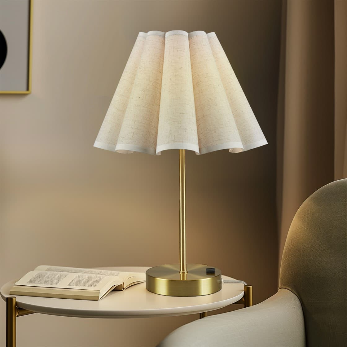 Alt View 5. Luckbyte - Gold Tap-Control Dimmable Accent Table Lamp with Power Outlet.
