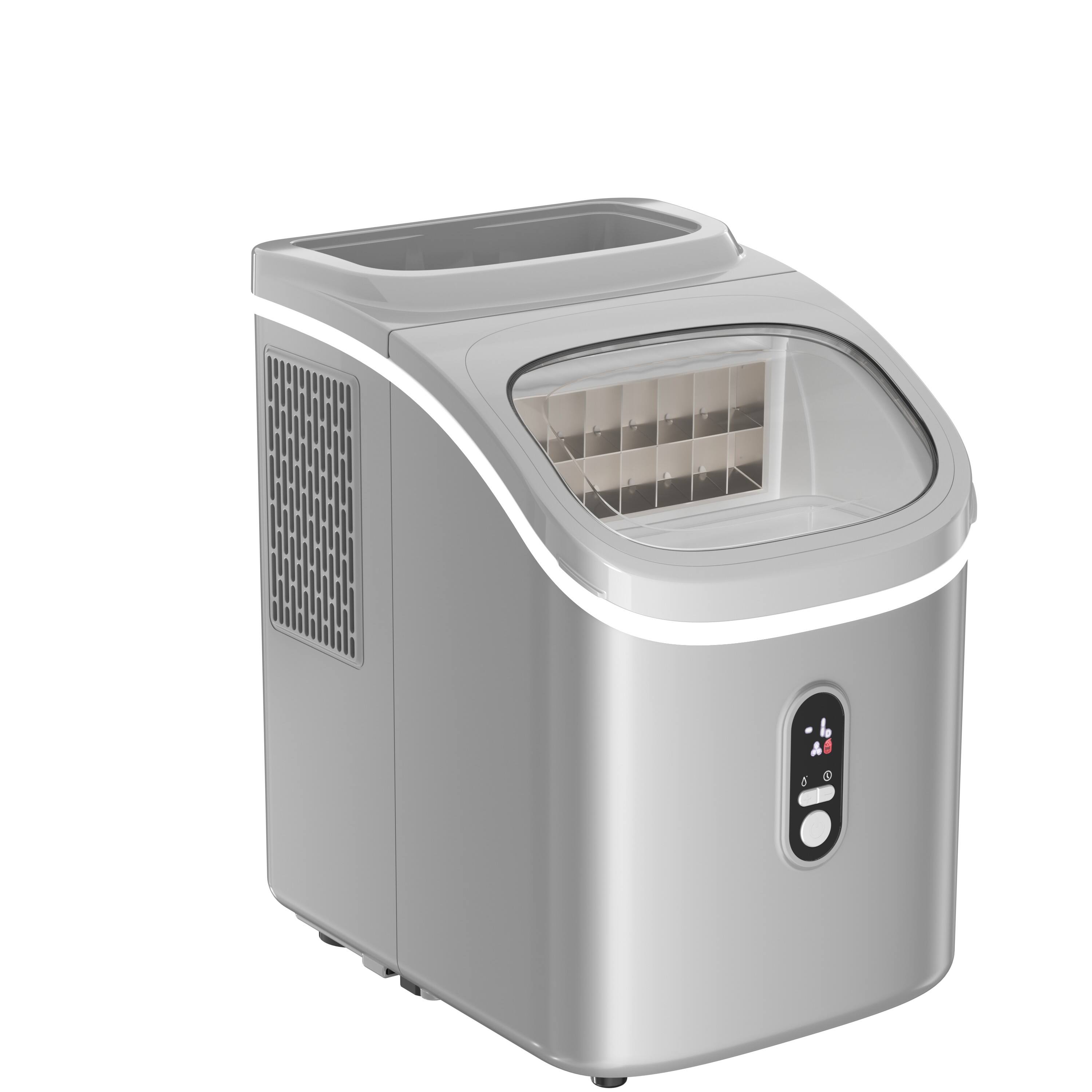 Left. LHRIVER - 28lbs/Day Ice Maker Countertop, 1.5+0.5L Large Water Tank, Cube Ice, Self-Cleaning, Timer, Customizable Ice Making Time - Grey.
