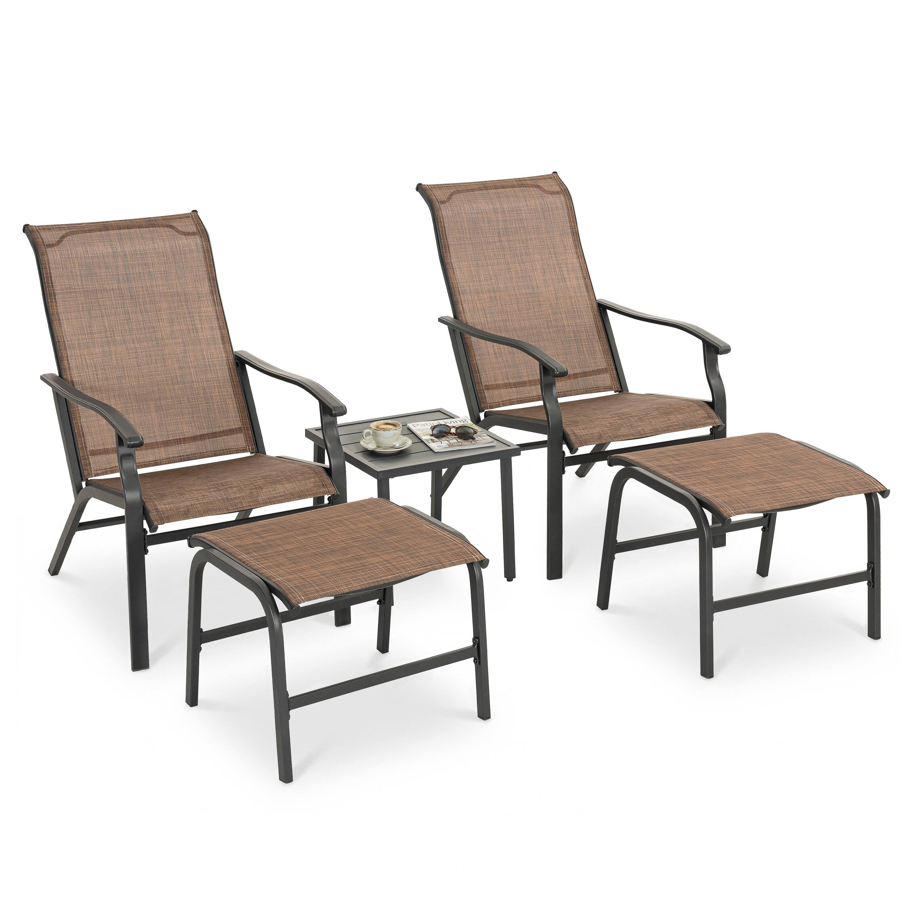 Alt View 6. Nuu Garden - 3-Piece Patio Chaise Lounge Set, Textilene Patio Chaise Lounges, Side Table - Black and Brown.
