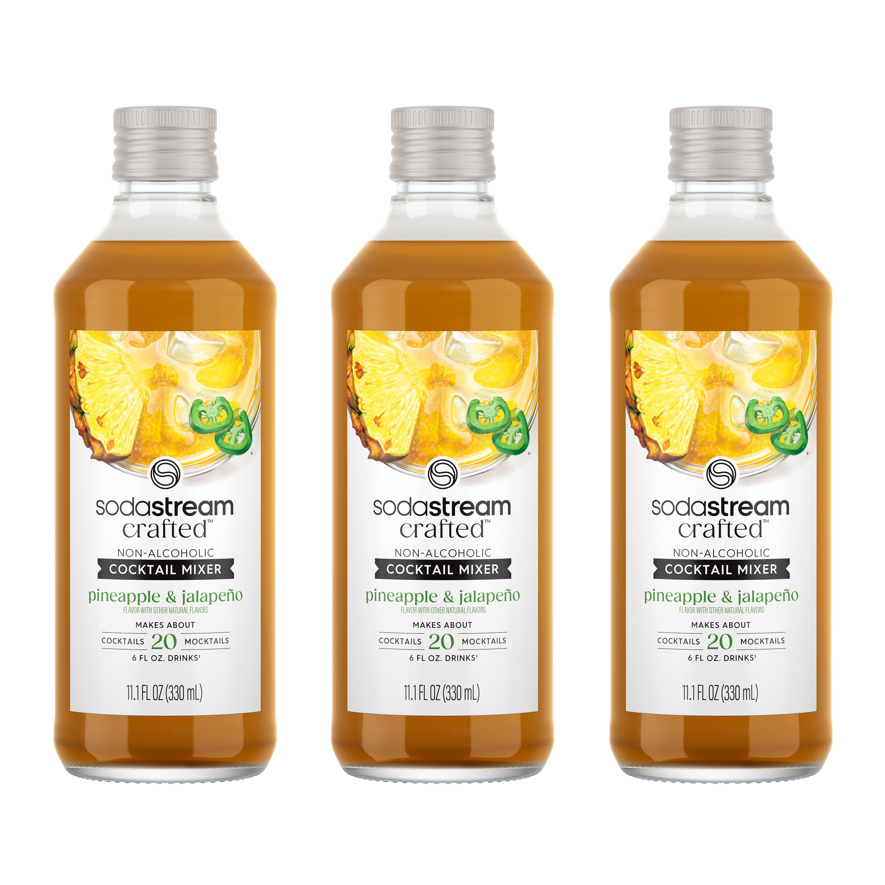 sodastream crafted NON-ALCOHOLIC COCKTAIL MIXER pineapple & jalapeno FLAVOR MAKES ABOUT 20 MOCKTAILS 4 FL OZ (11.1 FL OZ) DRINKS