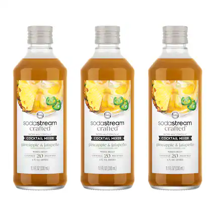 sodastream crafted NON-ALCOHOLIC COCKTAIL MIXER pineapple & jalapeno FLAVOR MAKES ABOUT 20 MOCKTAILS 4 FL OZ (11.1 FL OZ) DRINKS