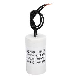 Unique Bargains - 12uF CBB60 Running Capacitor, AC 250V 2 Wires 50/60Hz Cylinder 65x35mm for Water Pumps, Washing Machines - White