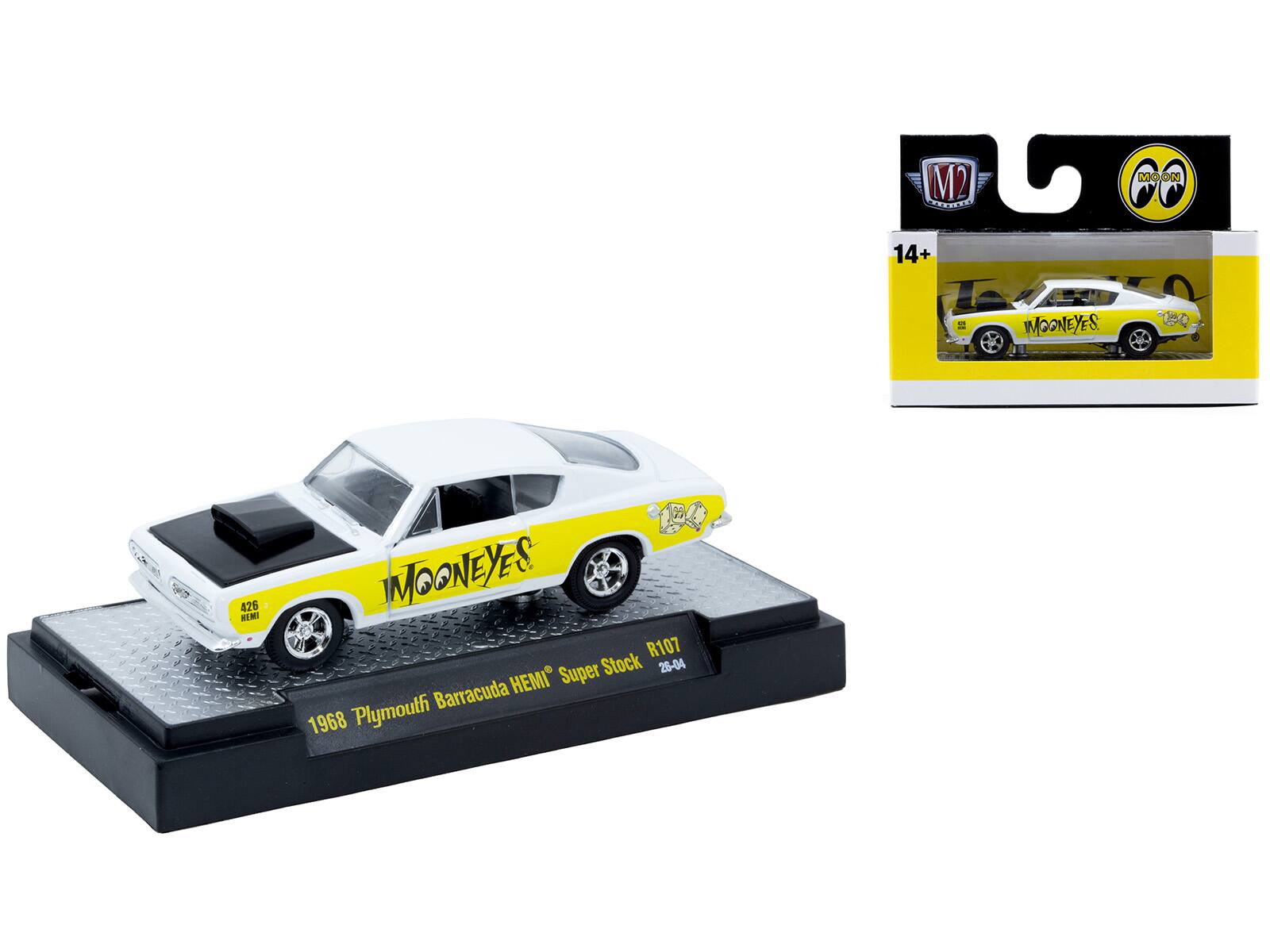 M2 TON HOOM 14+ H  
C 1 MOONEYES: 426  
KANT IMOONEYES R107  
Super Stock 25-04  
Barracuda HEMI  
1968 Plymouth