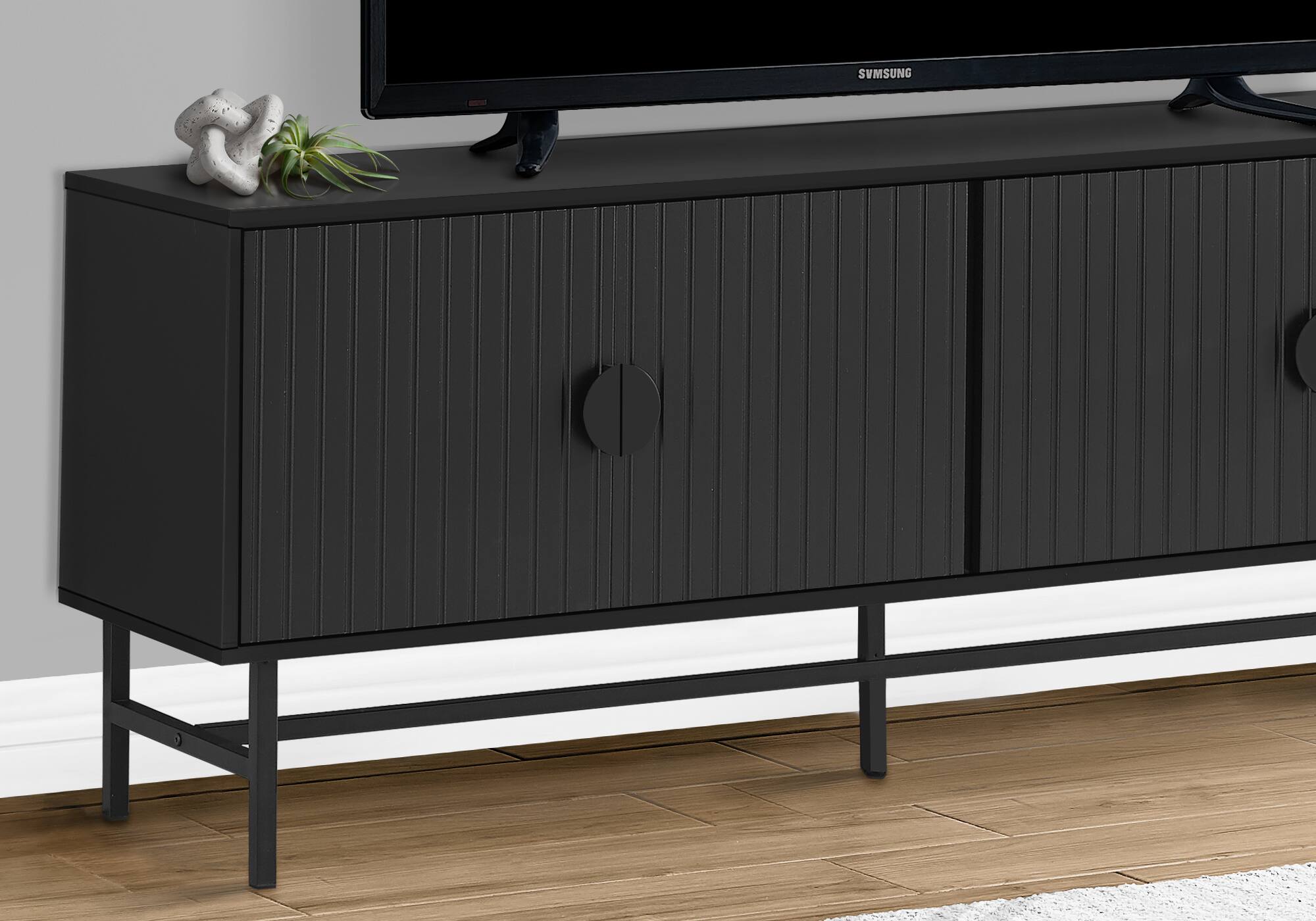 Back. APRILSOUL - Tv Stand 60 Inch Console Media Entertainment Center Storage Cabinet Living Room Bedroom Black Laminate Black Metal - Black.