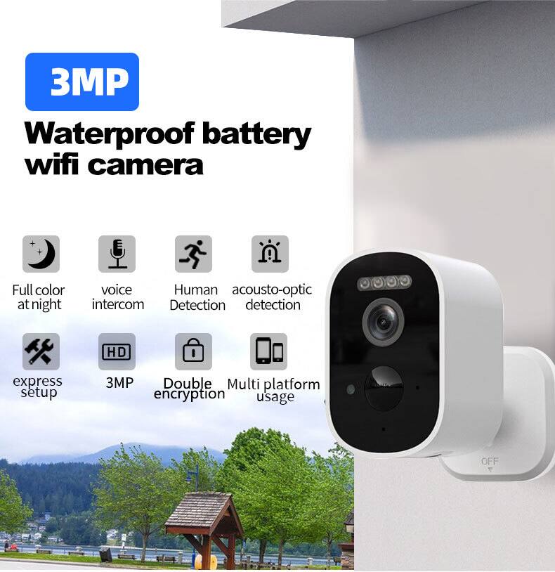 3MP Waterproof battery wifi camera

- Full color at night
- Voice intercom
- Human Detection
- Acousto-optic detection
- Express setup
- HD 3MP
- Double encryption
- Multi platform usage