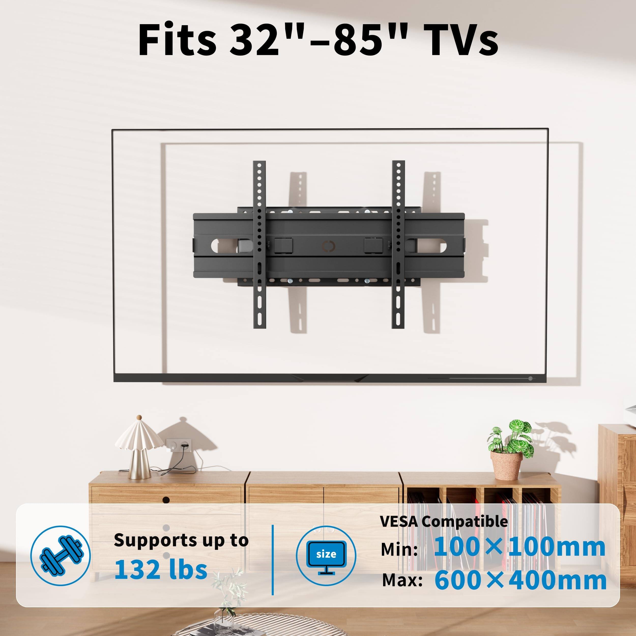 Fits 32"-85" TVs  
Supports up to 132 lbs  
VESA Compatible  
Min: 100 x 100mm  
Max: 600 x 400mm