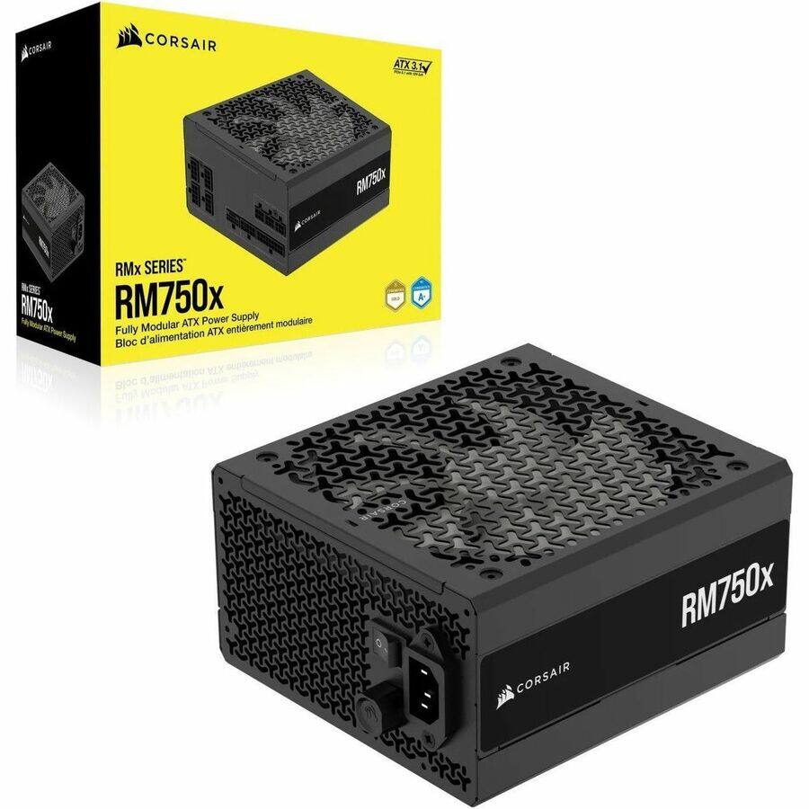 CORSAIR RMx SERIES RM750x  
Fully Modular ATX Power Supply  
Bloc d'alimentation ATX entièrement modulaire  

ATX  
80 PLUS GOLD  
100% Japanes capacitors  
10-year warranty
