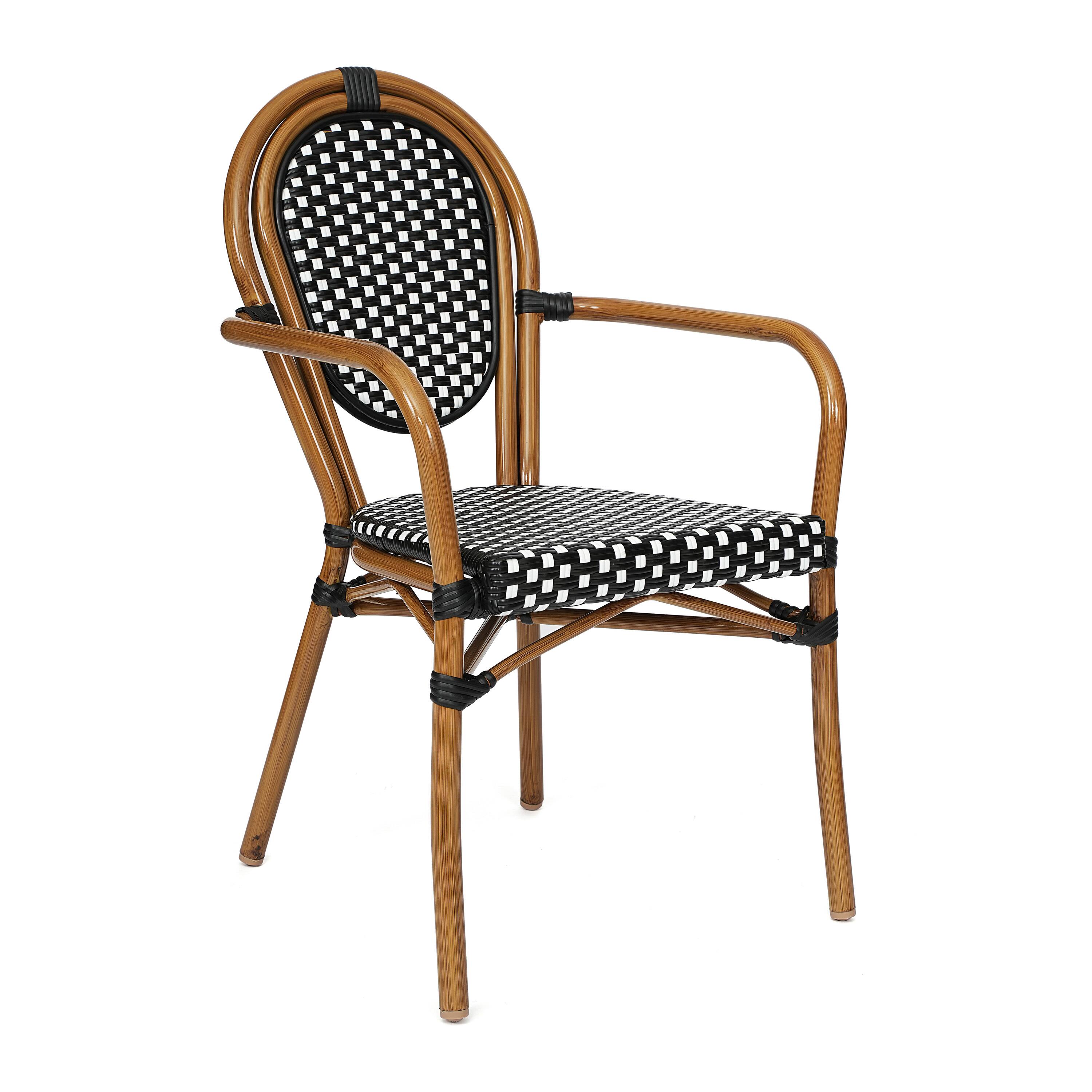 Alt View 8. Emma + Oliver - Colmar Indoor/Outdoor Bistro Style 31.5 in. Table with PE Rattan, Glass Top, and Two Chairs - Metal Frame - Black & White Rattan/Natural Frame.