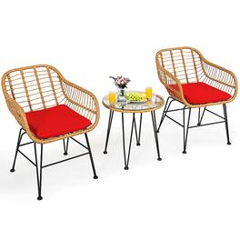 Boyel Living - 3 Pieces Rattan Furniture Set with Cushioned Chair Table - Red