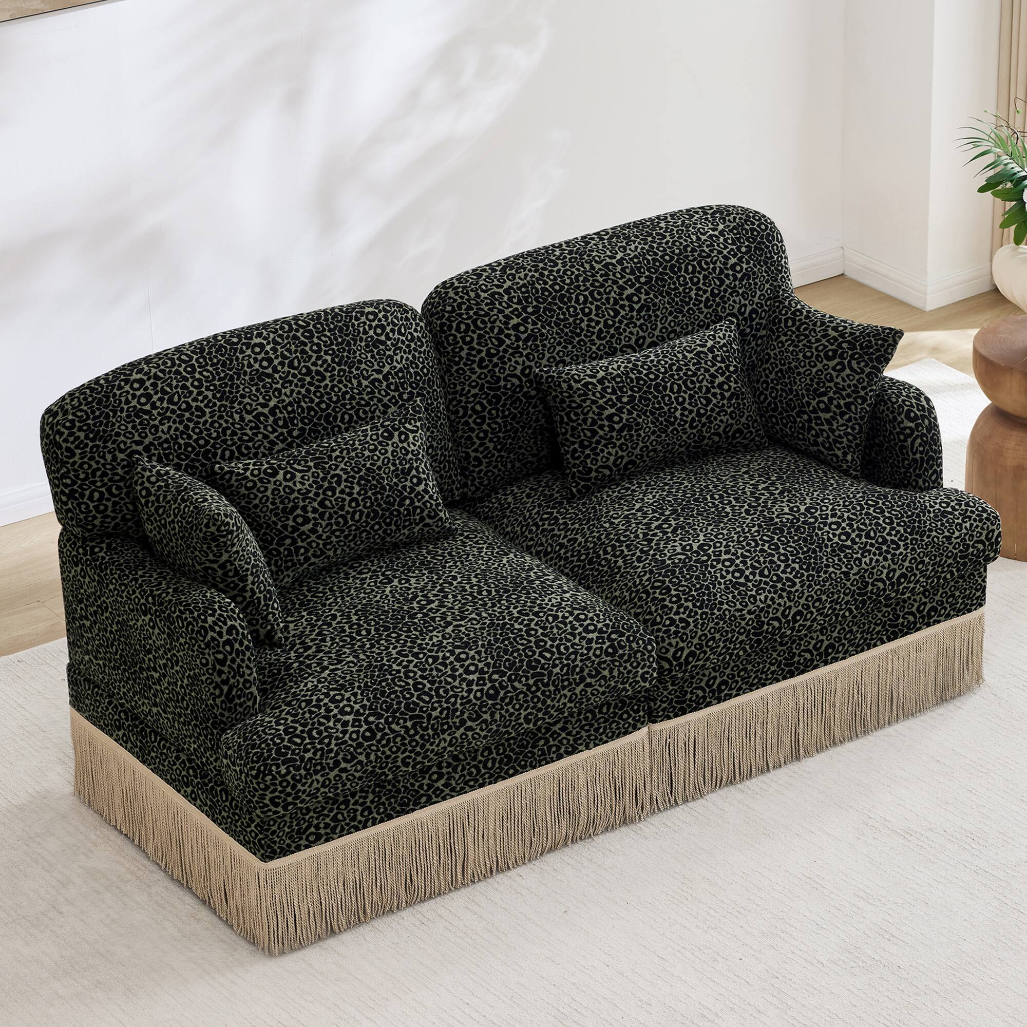 Left. Anysun - Modern Fashion Leopard Print Chenille Deep Seat Loveseat, Easy Assembly - Green.