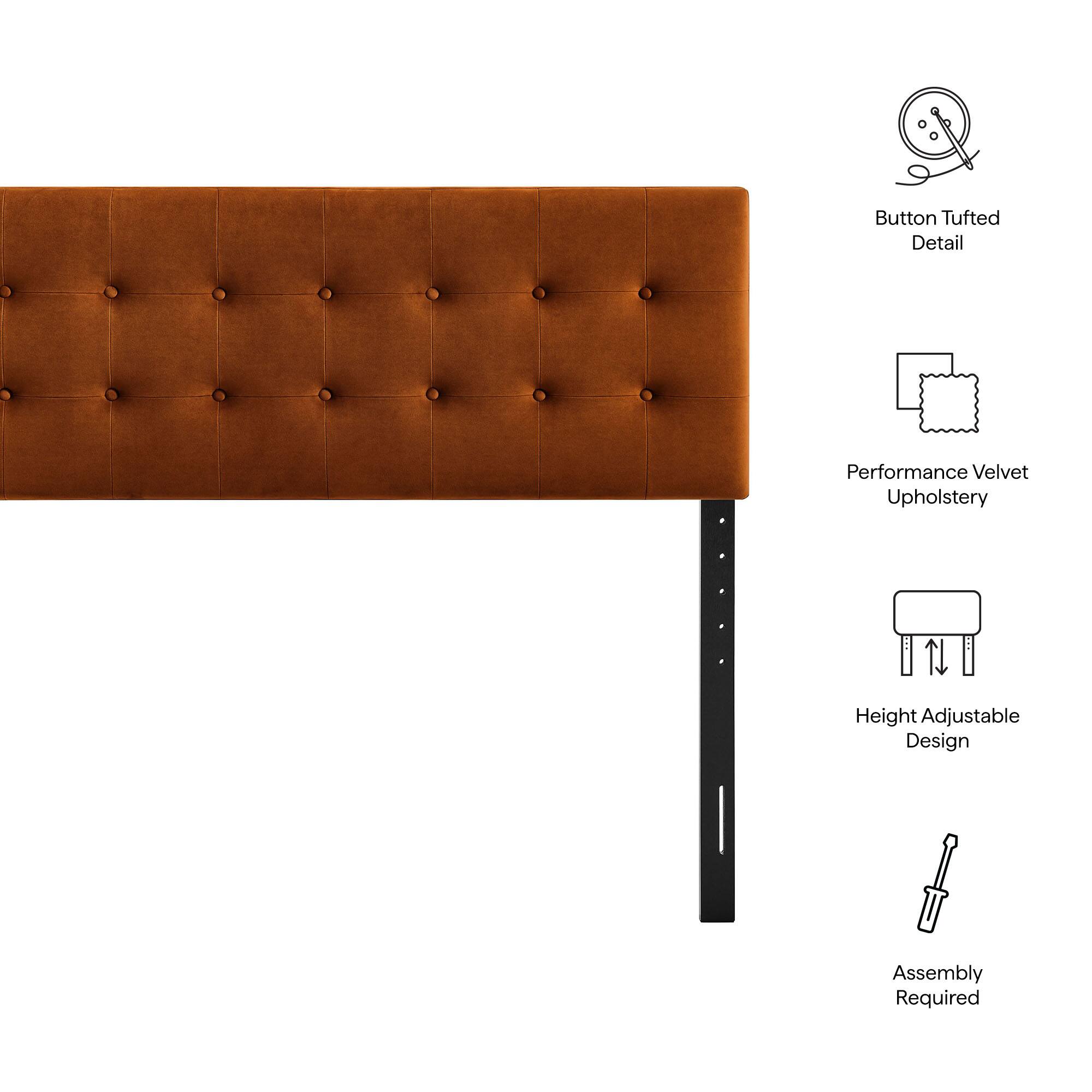 Button Tufted Detail  
Performance Velvet Upholstery  
Height Adjustable Design  
Assembly Required