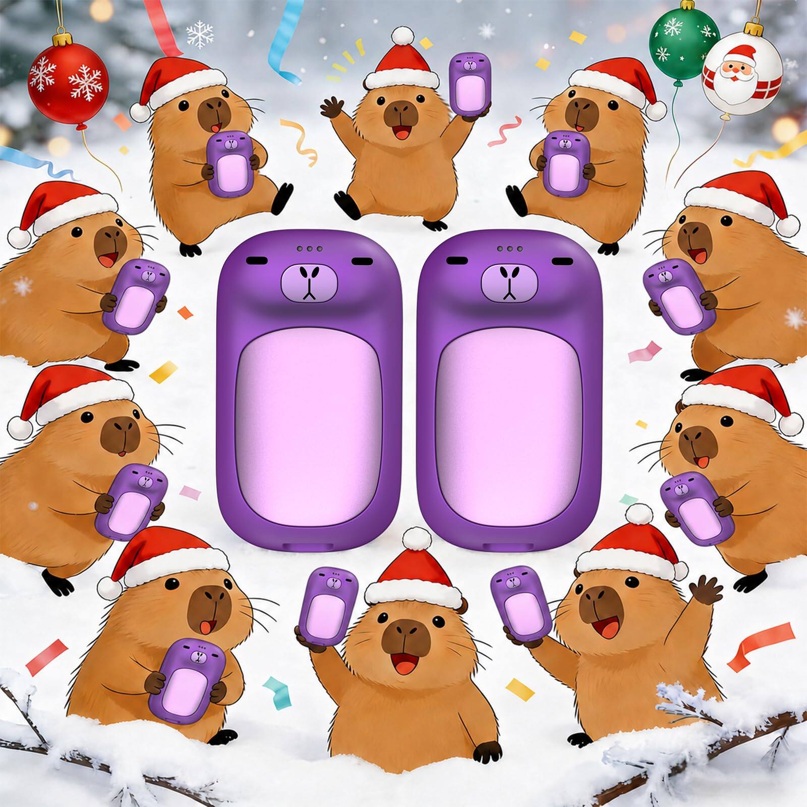 Alt View 1. PRIMEPLUS - Rechargeable Electric Hand Warmers, 1S Heating, 6000mAh 24H, Capybara Christmas Gift Stocking Stuffers for Thanksgiving - Purple.
