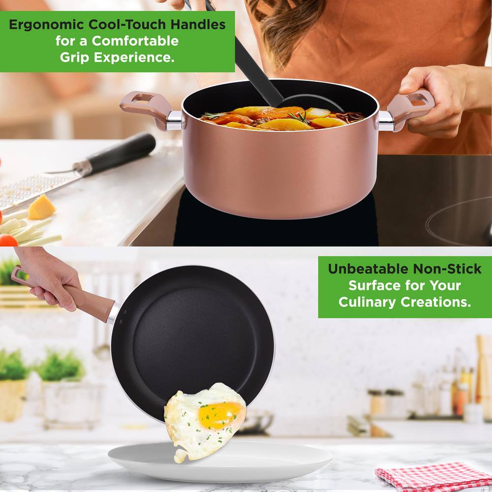 Ergonomic Cool-Touch Handles for a Comfortable Grip Experience.

Unbeatable Non-Stick Surface for Your Culinary Creations.