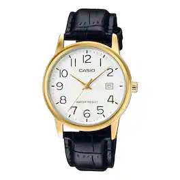 Casio - Men’s White Dial Gold-Tone Leather Analog Watch - MTP-V002GL-7B2UDF - Black