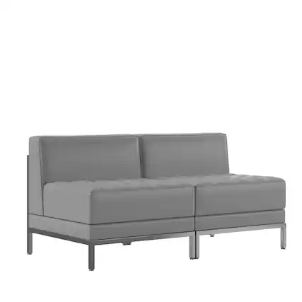 Front. Flash Furniture - HERCULES Imagination Series 2 Piece Gray LeatherSoft Waiting Room Lounge Set with Ganging Clips - Reception Bench with G - Gray.