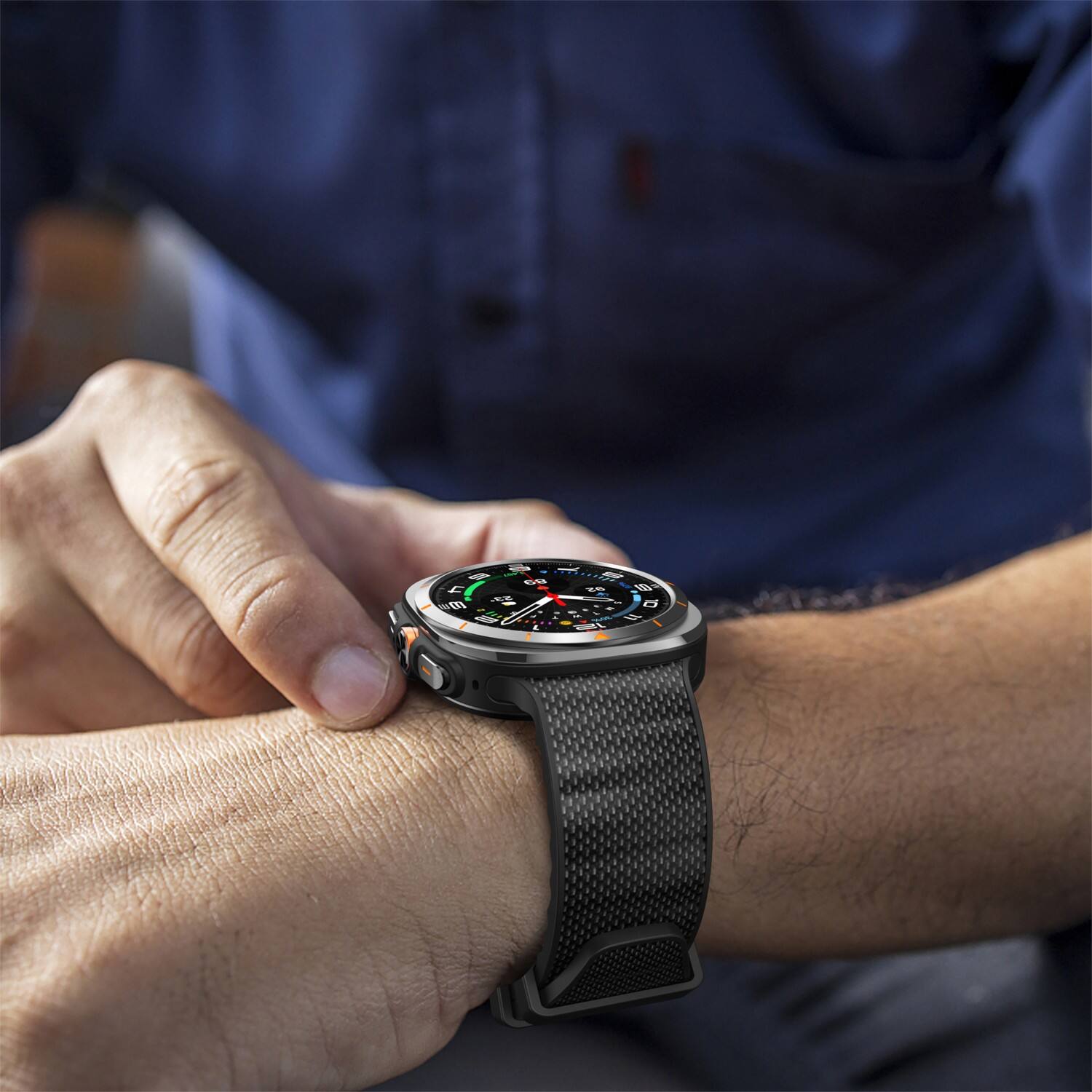 Left. StrapsCo - Endurance Band Silicone Rubber Watch Strap For Samsung Galaxy Watch Ultra - Black.