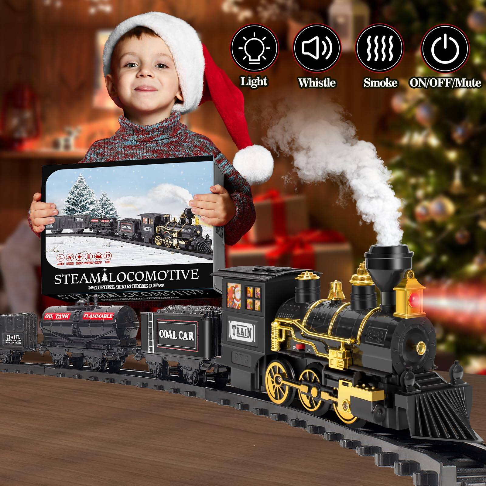 Light Whistle Smoke ON/OFF/Mute

STEAM LOCOMOTIVE

STEAM LOCOMOTIVE TRAIN SET

OIL TANK FLAMMABLE

COAL CAR

HAUL

TRAIN