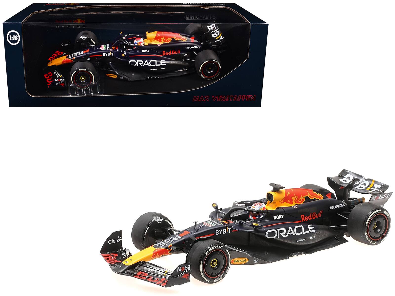 Red Bull Racing RB20 #1 Max Verstappen Oracle F1 Bahrain GP 2024 Winner with Driver Minichamps 1/18 Limited 580 - Multicolor